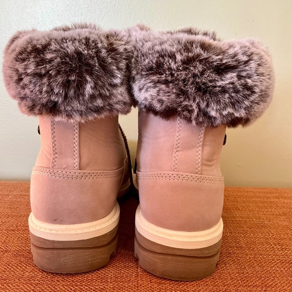New WOT Lugz Empire Hi Fur Womens Boots Dusty Rose Pink Combat Moto Boots LaceUp - Picture 4 of 14